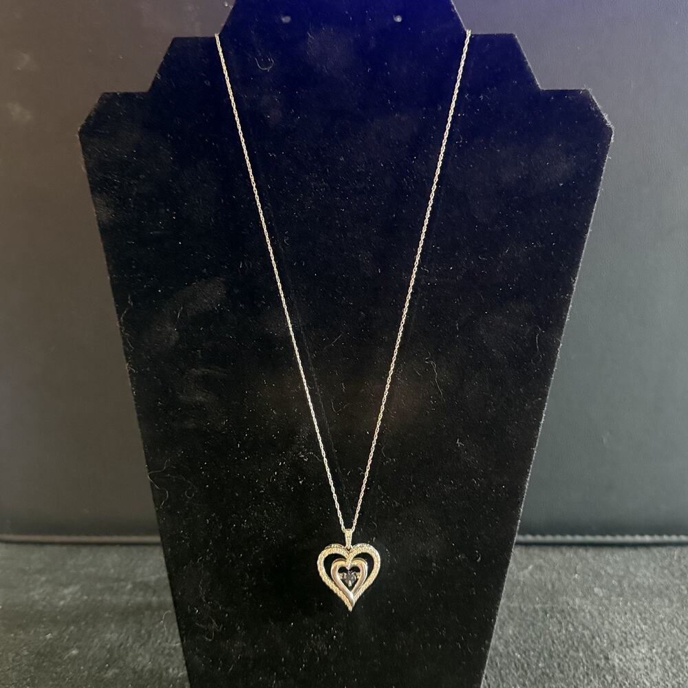 ⁠925 Sterling Silver Floating Blue Heart CZ Dancing Stone Pendant Necklace SUN